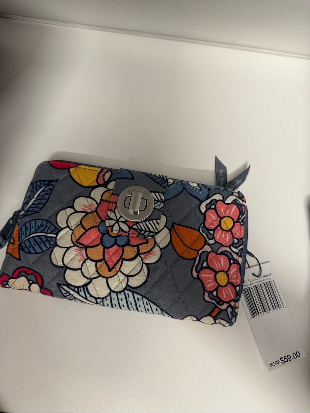 Gray Floral Quilted Turn-Lock Wallet - Picture 1 of 3